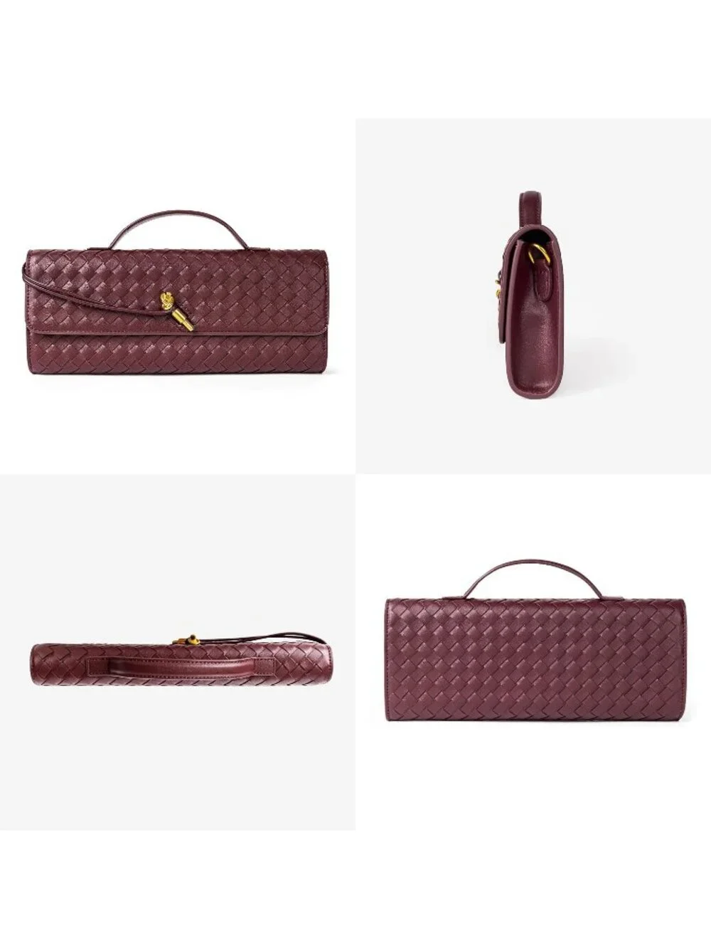 Women Wine Woven Vegan Leather Clutch Purse Formal Evening Crossbody Bag